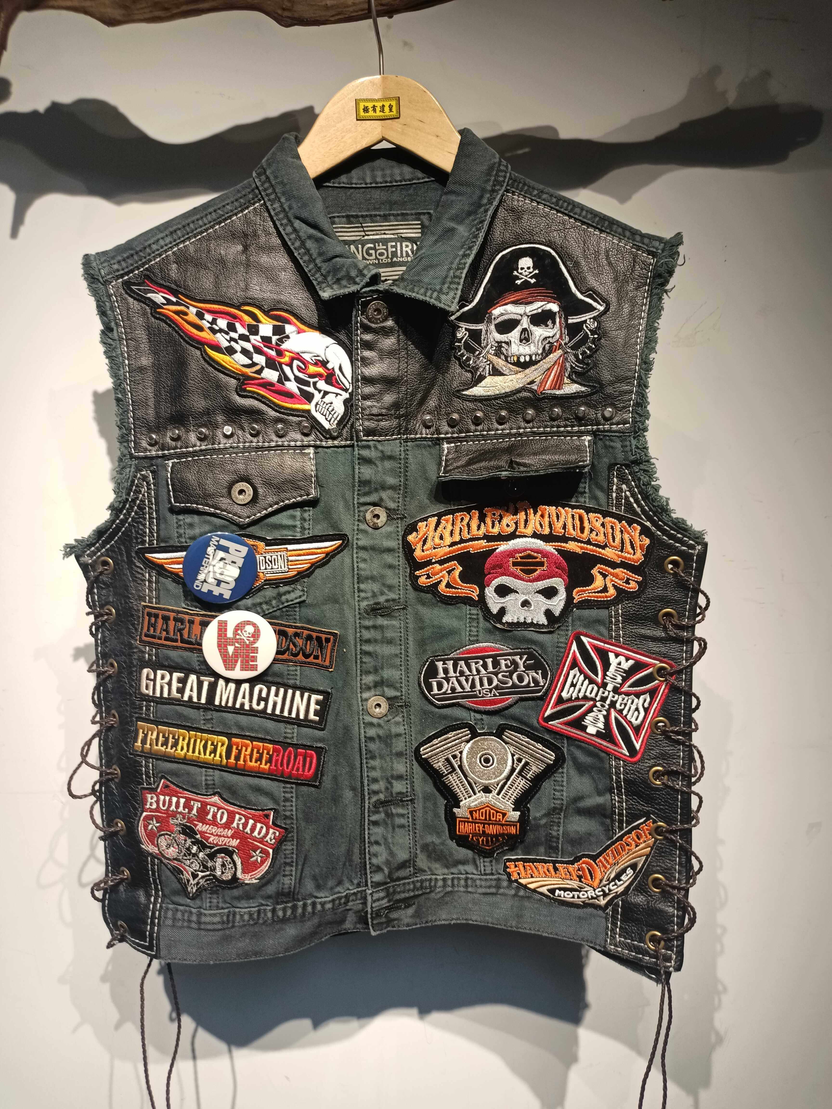 机车骷髅骨头阿美咔叽男士背心牛仔马甲
