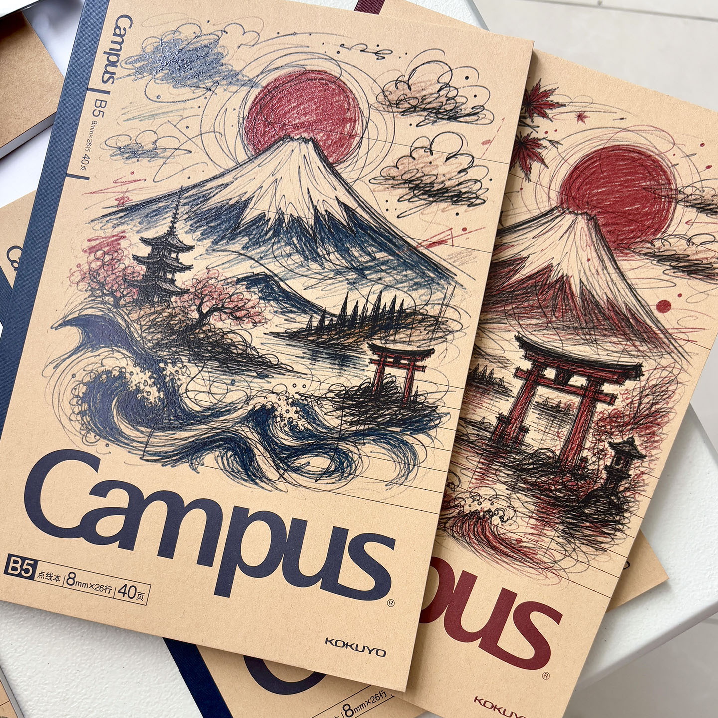 日本KOKUYO国誉笔记本本子Campus日式富士山手绘风B5记事本高颜值图片