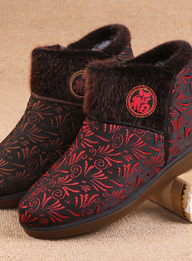 冬季新款老北京布鞋防滑软底中老年妈妈加绒保暖女棉鞋宽松大码