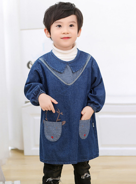 中长款及膝男宝宝加长罩衣秋冬防脏防水大码儿童反穿衣男童吃饭衣