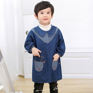 中长款及膝男宝宝加长罩衣秋冬防脏防水大码儿童反穿衣男童吃饭衣