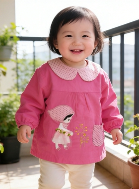 女宝灯芯绒长袖罩衣吃饭衣防水防脏大码婴幼儿儿童反穿秋冬婴幼儿