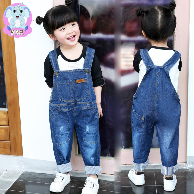 潮款软牛仔男女同款儿童背带裤男女宝牛仔裤春秋长裤子可开裆牛仔,童装/婴儿装/亲子装,儿童牛仔裤,淘宝优惠券,粉丝福利购,淘宝优惠卷