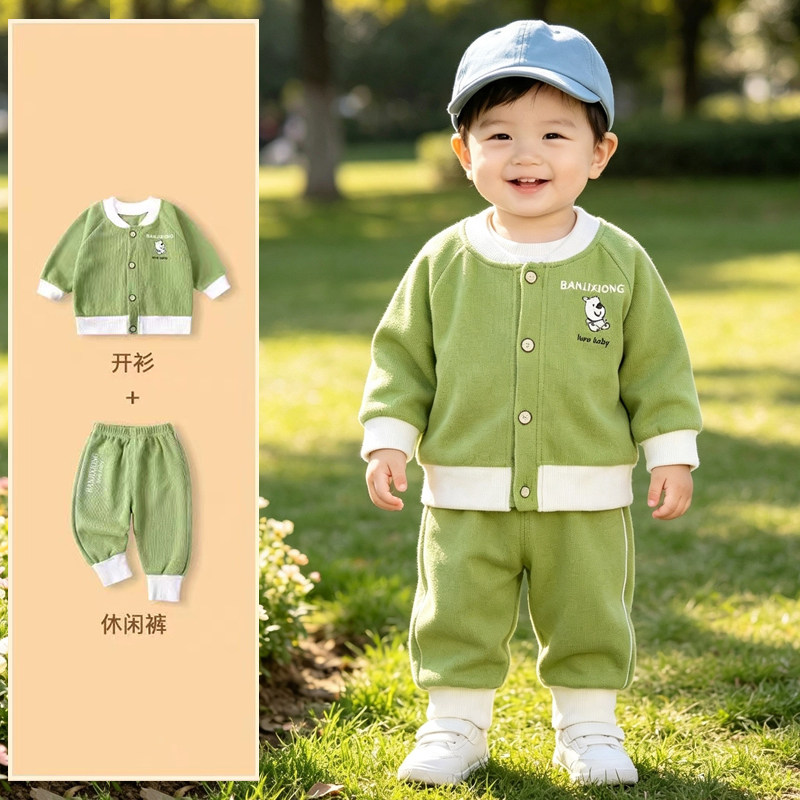 婴幼儿外出套装春秋新款运动三件套韩版可爱男宝女宝洋气新款百搭