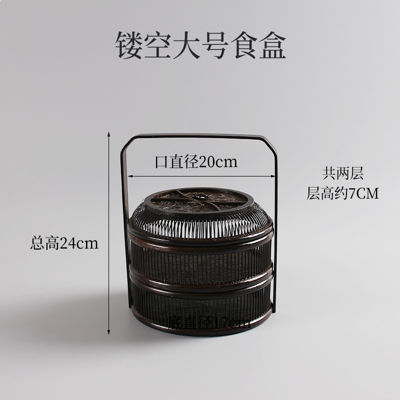 竹编制篮子手提复古大漆双层食盒送餐盒茶道具收纳筐水果茶点托盘