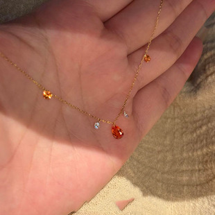 「暮色晚霞」中古爆闪橙色水滴流苏项链简约高颜值轻奢百搭锁骨链