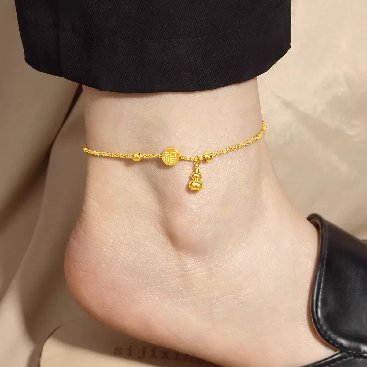 S925纯银福字葫芦脚链女款新中式高级感轻奢气质脚饰露脚踝足链夏