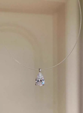 s925纯银水滴莫桑石隐形鱼线项链