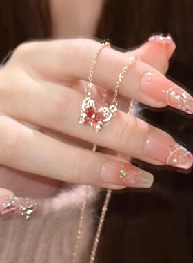 925银珐琅蝴蝶项链女夏玫瑰金