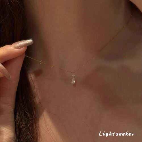 S925银清冷感爆闪水滴项链配饰女