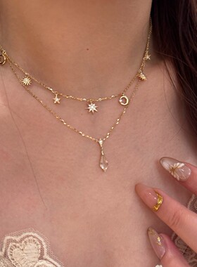 两件套！星月水滴吊坠项链女春款