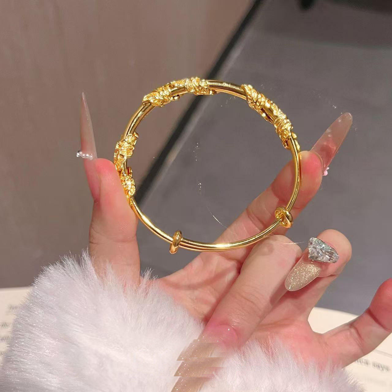 繁花似锦黄金色手镯新中式古风女