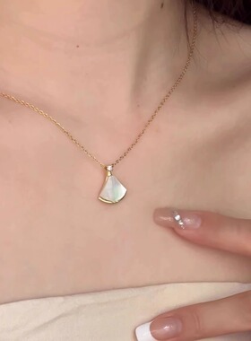 S925银扇形贝母裙子项链配饰女款