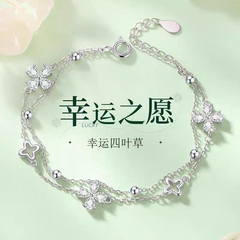 S925纯银双层手链女生款轻奢小众精致生日礼物送女友闺蜜七夕手饰