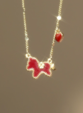 新年红色珐琅小马爱心本命年项链