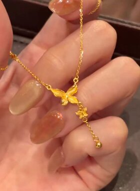 新中式复古风金色蝴蝶项链女新款