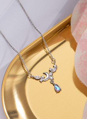 925纯银月上枝头月光石项链