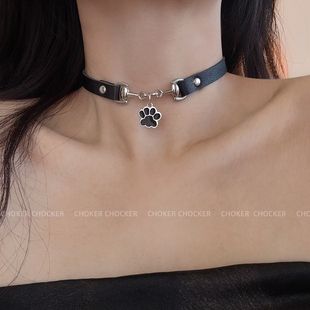 忠诚小狗爪吊坠choker颈链锁骨链皮质项圈女生小众辣妹2026年新款