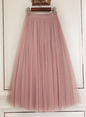 巨好看2025秋冬季新款纱裙半身裙高腰蓬蓬女百褶裙半身长裙子半裙