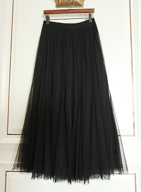 巨好看2025秋冬季新款纱裙黑色半身裙子长裙半裙女冬裙蓬蓬裙长款