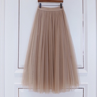 奶咖色氛围感纱裙半身裙女高腰蓬蓬裙半裙冬裙2025秋冬季长款长裙
