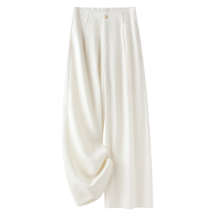 女2025新款 薄款 奶白色阔腿裤 夏季 子 高腰显瘦宽松休闲裤 九分直筒裤