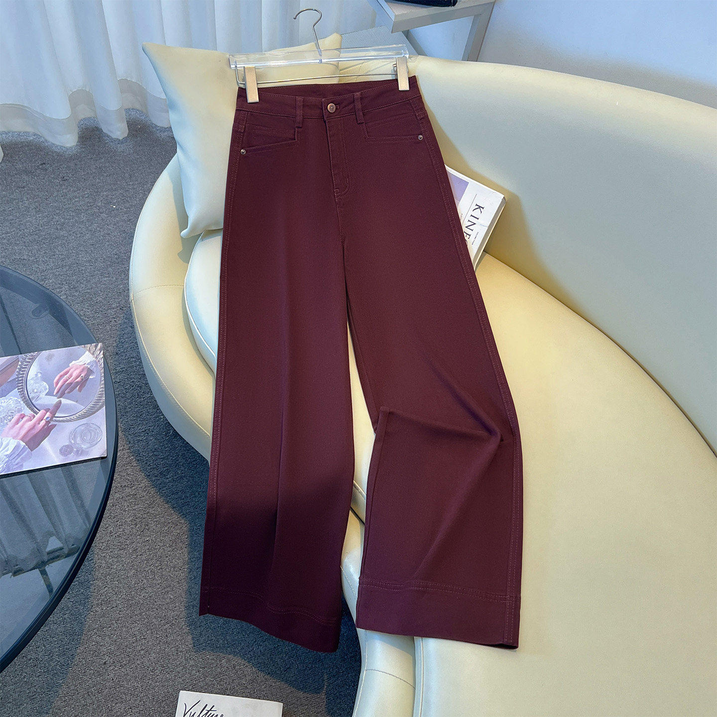 红色牛仔裤女2026新款夏季薄款直筒裤宽松阔腿裤子垂感显瘦小个子