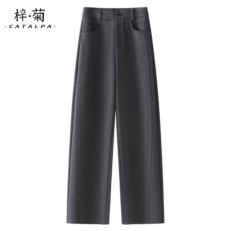 灰色休闲羊毛裤子女2025新款秋冬款加厚毛呢香蕉裤宽松直筒镰刀裤