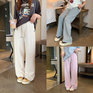 新款 2025春季 初中生显瘦慵懒阔腿裤 亲子款 女大童韩版 休闲裤 直筒裤