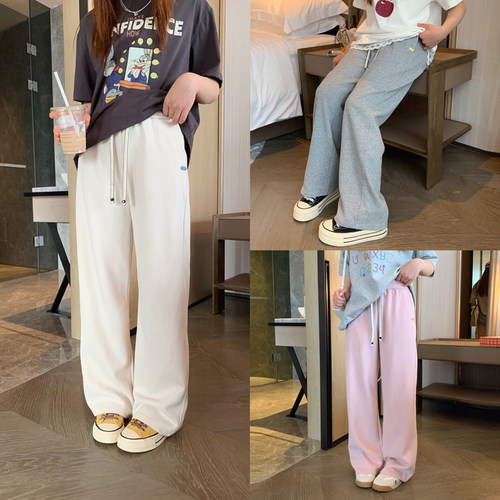 韩系松紧腰百搭垂感直筒裤