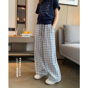 女大童薄款慵懒格子裤2026夏季新款青少年透气休闲裤初中生直筒裤