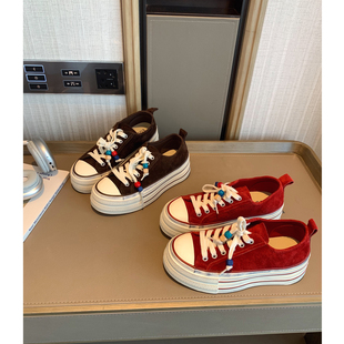 女大童厚底绒面板鞋2025秋季新款青少年百搭休闲球鞋亲子松糕鞋子