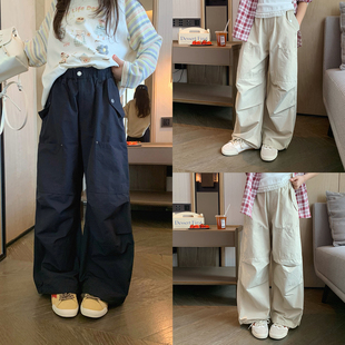 新款 2026春季 裤 直筒裤 初中生酷飒伞兵裤 青少年时尚 女大童口袋工装