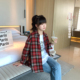 儿童翻领上衣 中大童洋气宽松复古衬衫 女童红格子衬衣2023春装 新款