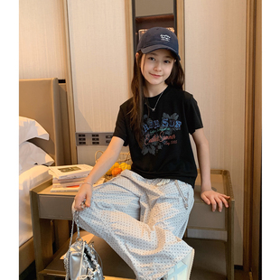 女大童美式修身字母T恤2026夏季新款青少年透气小版面膜T学生短袖