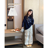 女大童卡通宽松长袖 青少年休闲慵懒棉T学生打底衫 T恤2026春装 新款