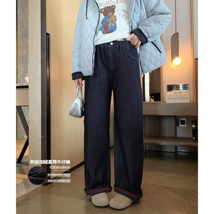 休闲裤 女大童加绒原色牛仔直筒裤 青少年显瘦保暖长裤 新款 2025冬装