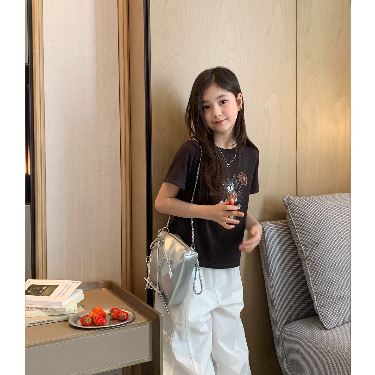 女大童卡通修身T恤2026夏季新款青少年高弹显瘦短款上衣亲子短袖