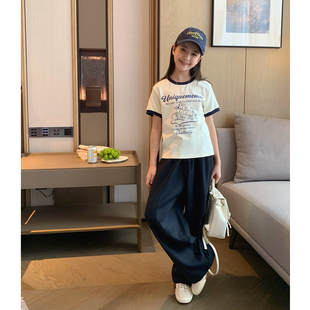 女大童撞色修身短款T恤2026夏季新款青少年酷飒卡通短袖初中生棉T