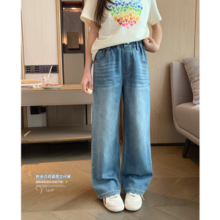 学生休闲直筒裤 女大童复古牛仔裤 校园长裤 初中生薄款 2026夏季 新款
