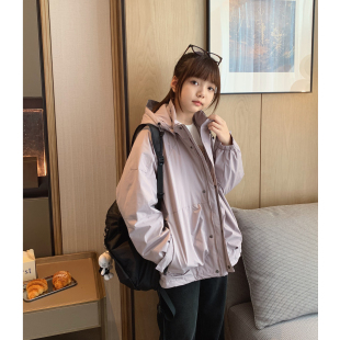 女大童夹棉连帽冲锋衣2025冬季 青少年休闲保暖棉衣学生厚外套 新款