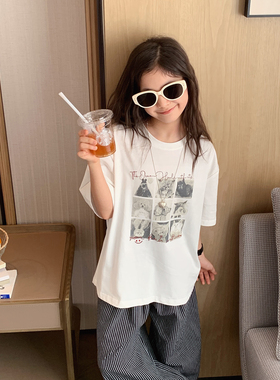 女大童九宫格潮范T恤2026夏季新款青少年休闲宽松大版短袖学生潮T