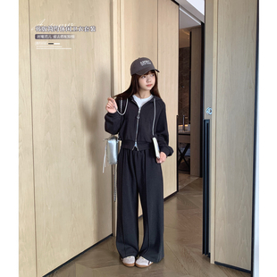 直筒裤 女大童拉链卫衣套装 青少年休闲帽衫 新款 亲子两件套 2025秋装