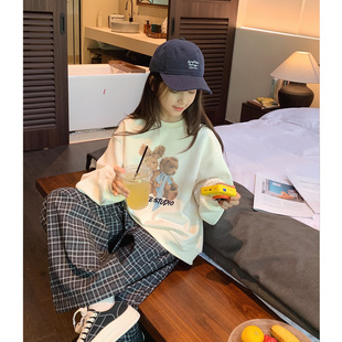 女大童韩版卡通卫衣2026秋季新款青少年宽松休闲套头衫初中生上衣