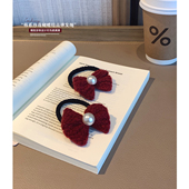 女大童新年红蝴蝶结头绳2025新款 韩版 氛围感针织发绳少女皮筋发圈