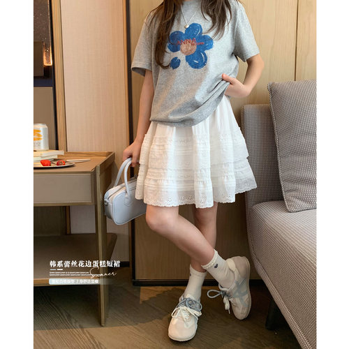 少女韩系甜妹白色镂空蕾丝半身裙