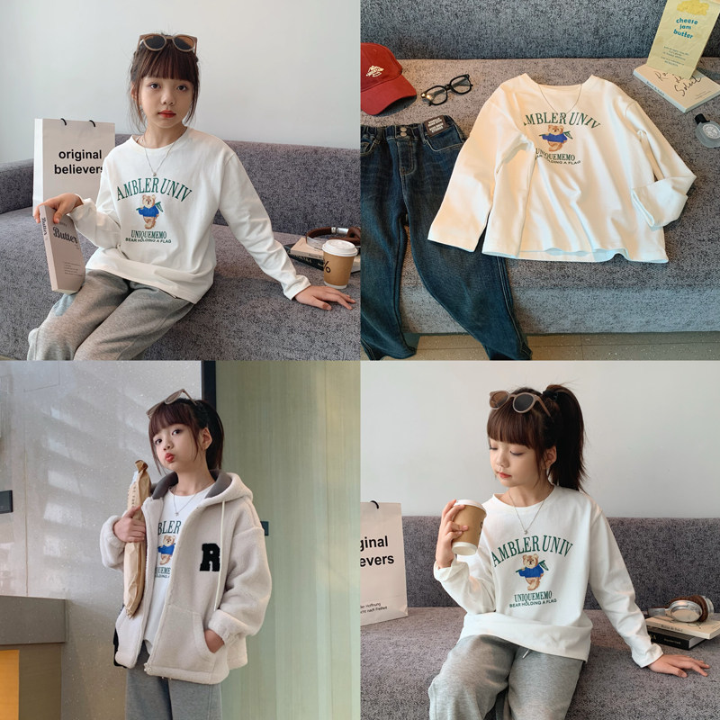 女大童磨毛卡通T恤2023冬装新款青少年韩版百搭加厚长袖白T打底衫,童装/婴儿装/亲子装,T恤,淘宝优惠券,粉丝福利购,淘宝优惠卷