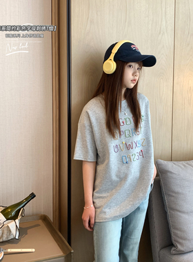 女大童字母刺绣短袖2025夏装新款初中生OVERSIZE大版T恤亲子上衣