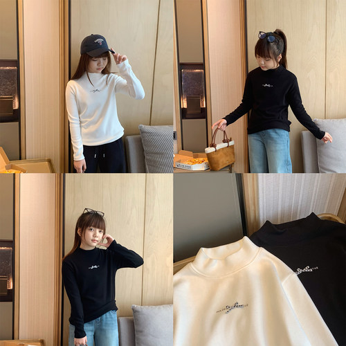 加厚双面绒半高领打底衫T恤