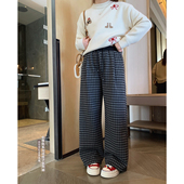 2025冬季 新款 青少年软糯保暖直筒裤 女大童加绒黑灰格子裤 亲子长裤